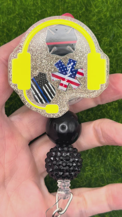 First responder headset-white glitter-shaker